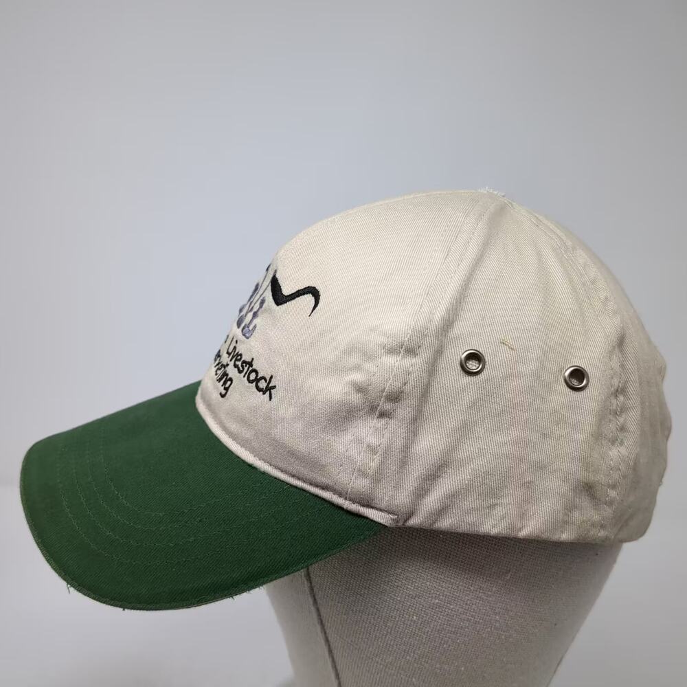 KC CAPS Baseball Cap Beige Green Hat OS Livestock Marketing Logo Embroidered - Picture 3 of 10